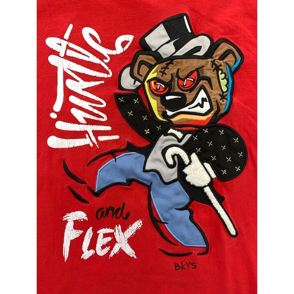 BKYS Black Keys Shirt Mens XL Hustle & Flex Bear Embroidered Streetwear T-Shirt